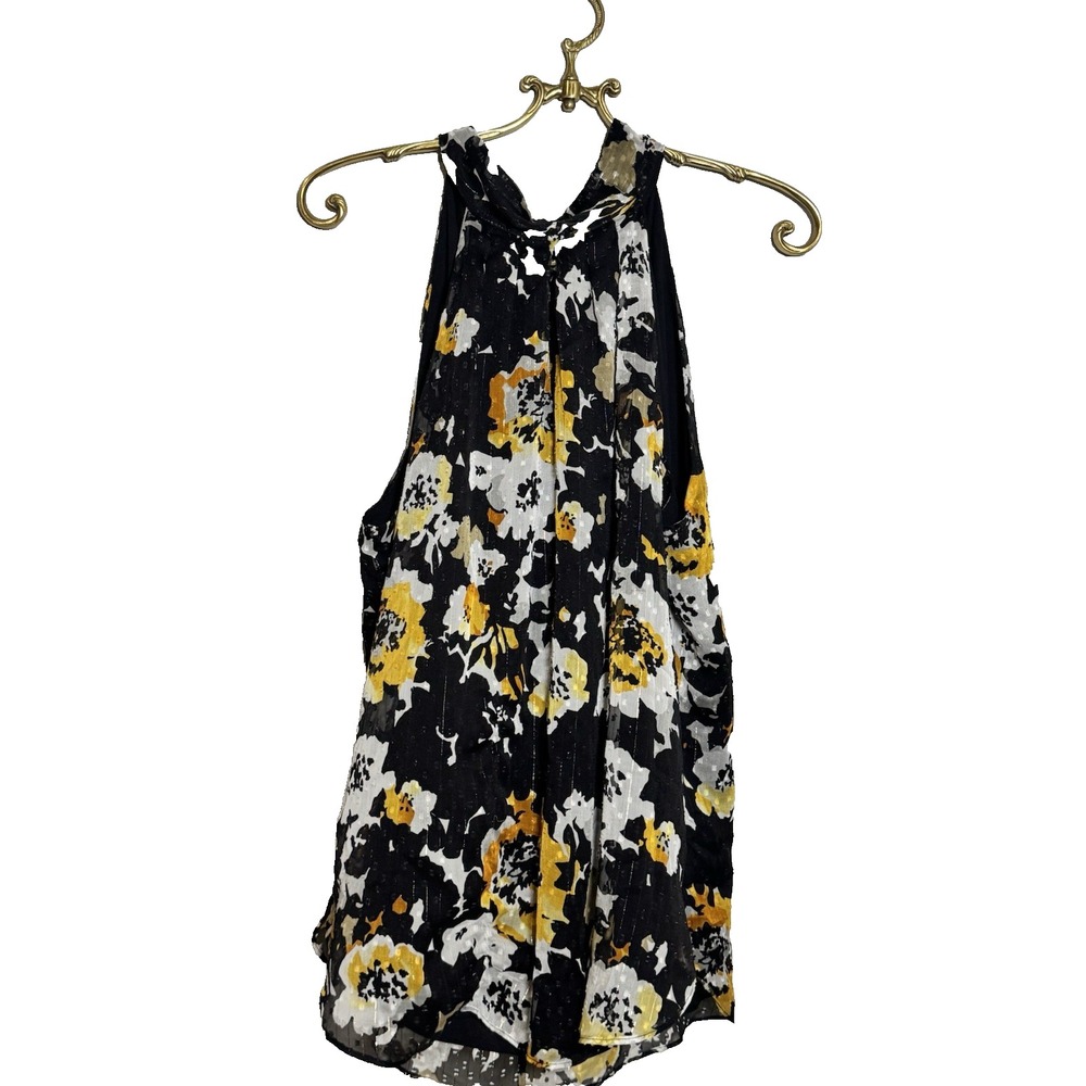 White House Black Market WHBM Black Yellow Metallic  halter tank‎ Size 14